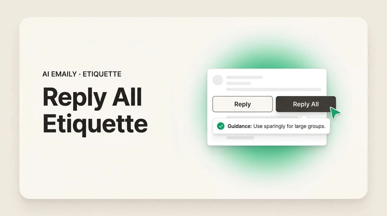 AI Emaily blog cover for reply all etiquette, showing reply and reply-all buttons with guidance