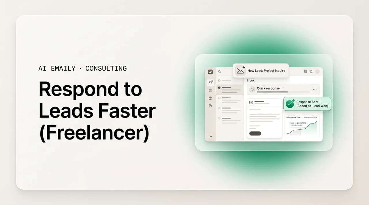 AI Emaily blog cover for responding to leads faster as a freelancer, showing a lead answered first