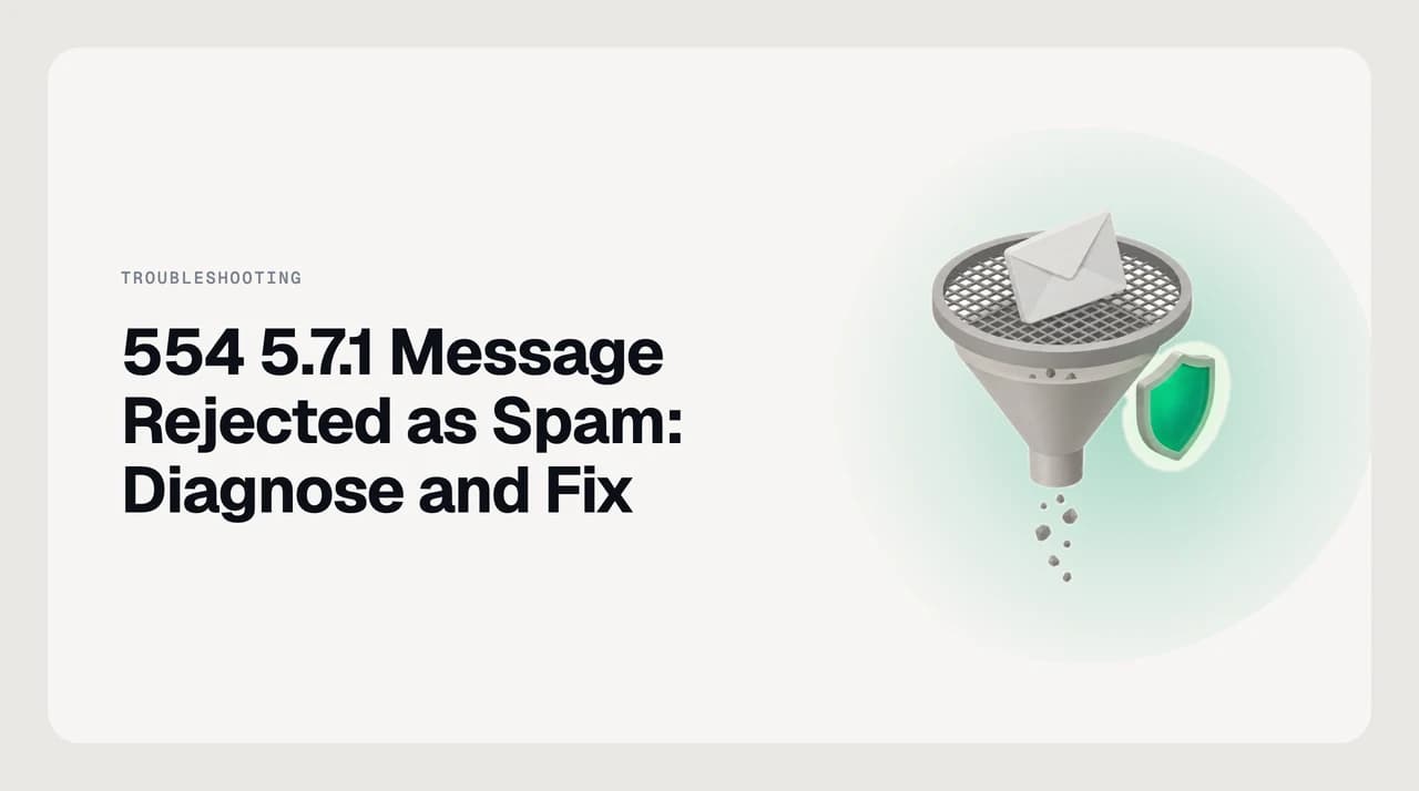 An envelope caught on the mesh of a filter funnel while small particles fall through, beside a green shield: a message the recipient's spam filter refused