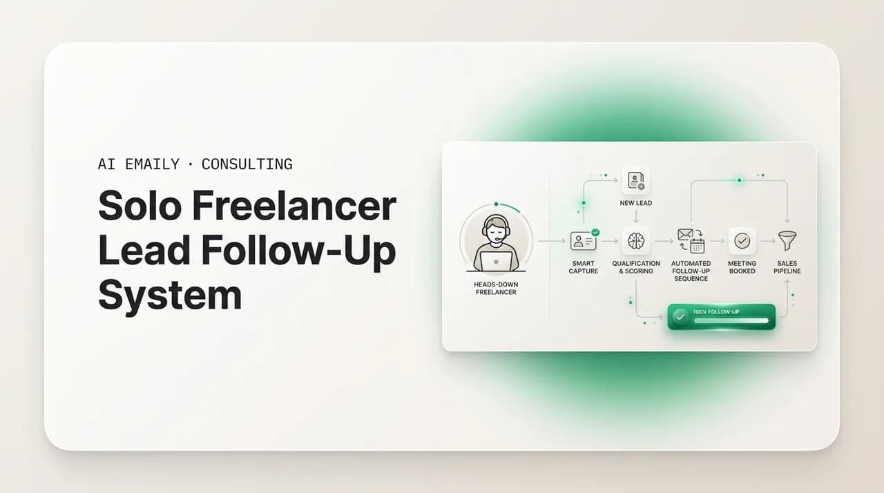 AI Emaily blog cover for a solo freelancer lead follow-up system, showing every lead followed up automatically