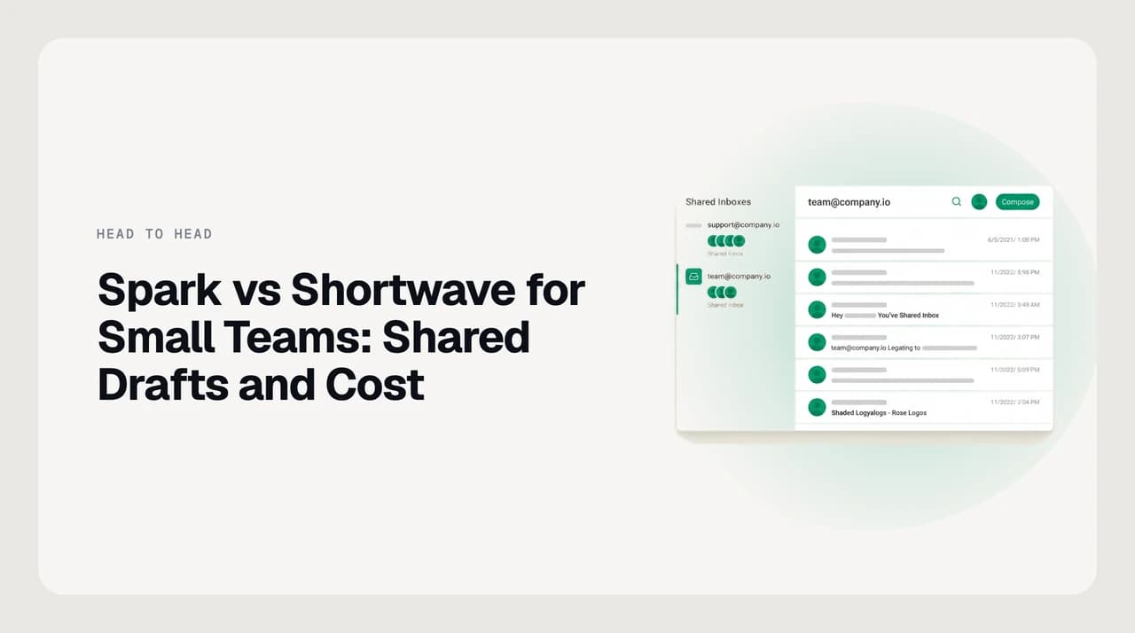 Spark vs Shortwave for small teams — two email clients compared on shared drafts, thread comments, assignments and AI capability