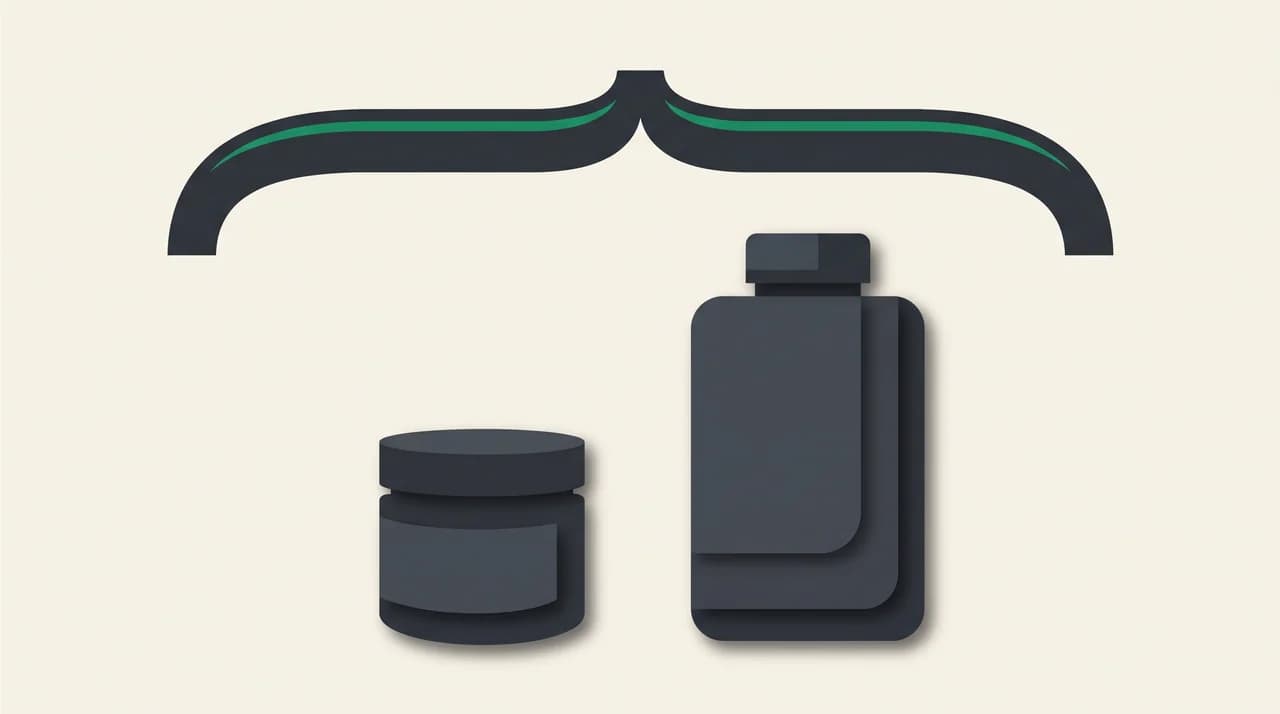 A single wide bracket spanning two clearly distinct containers below it, one small and one much larger, showing one brand name covering two different products