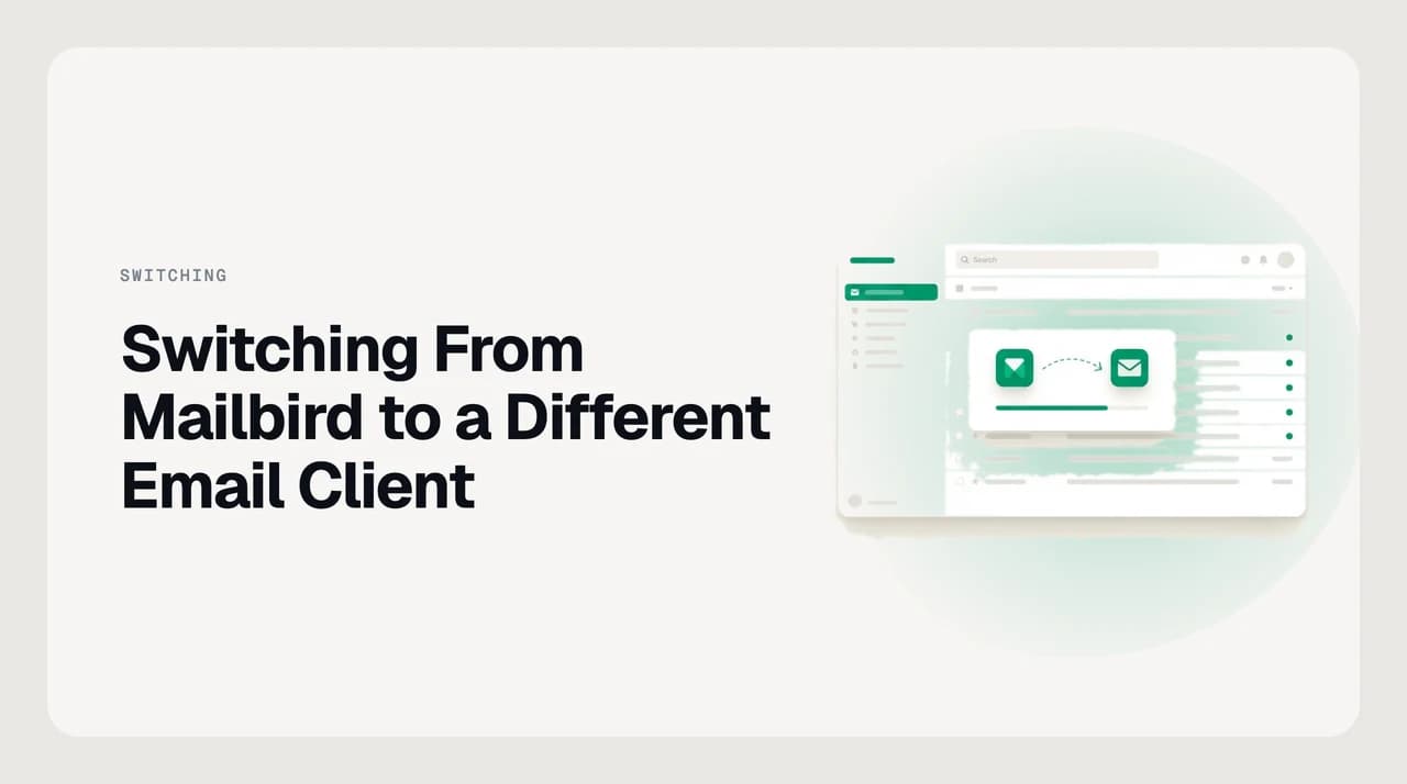 Illustration of email accounts moving from Mailbird to another email client during a switch