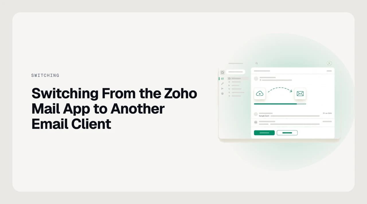 Diagram showing how to use Zoho Mail in another email client, with IMAP connecting a Zoho mailbox to a third-party desktop mail app