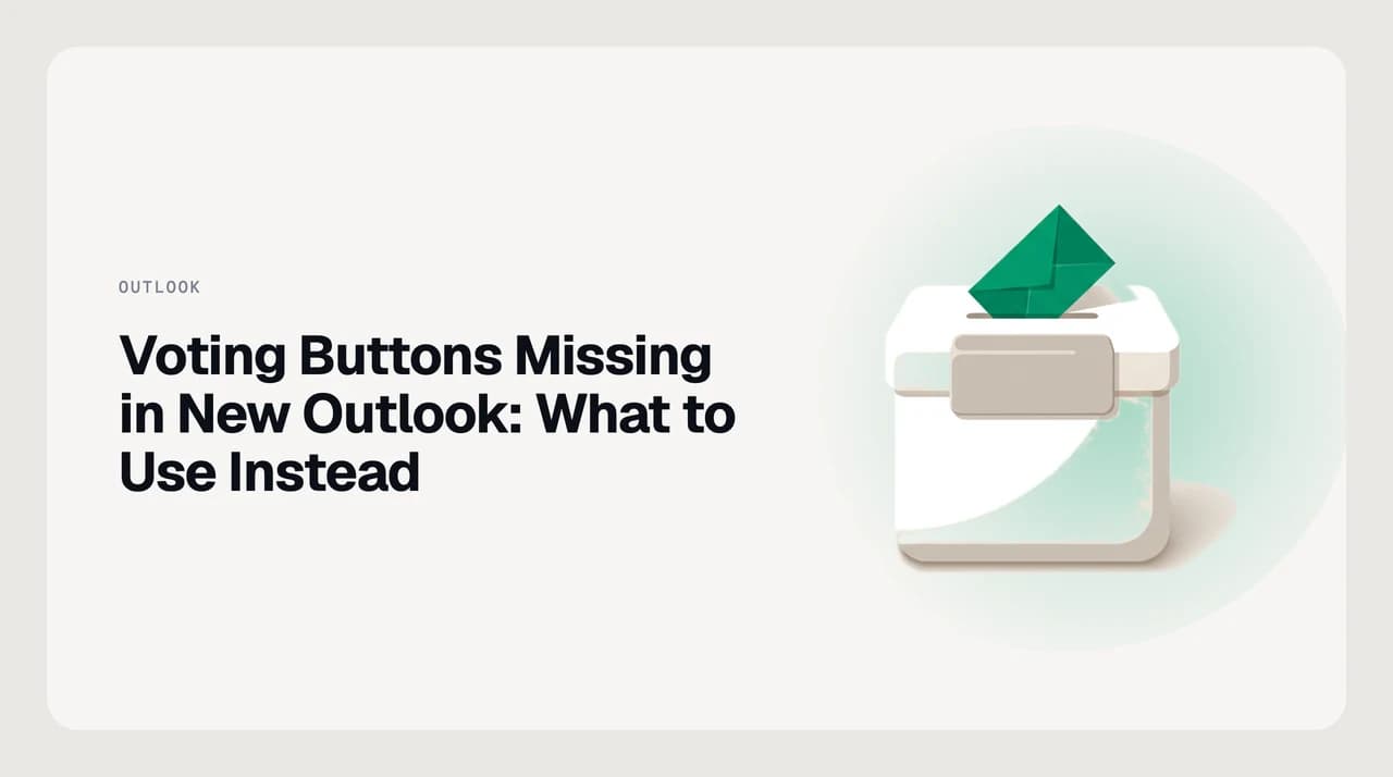 Illustration of voting buttons missing in new Outlook: an Approve and Reject button row on a classic Outlook message fading out in the new Outlook window beside it