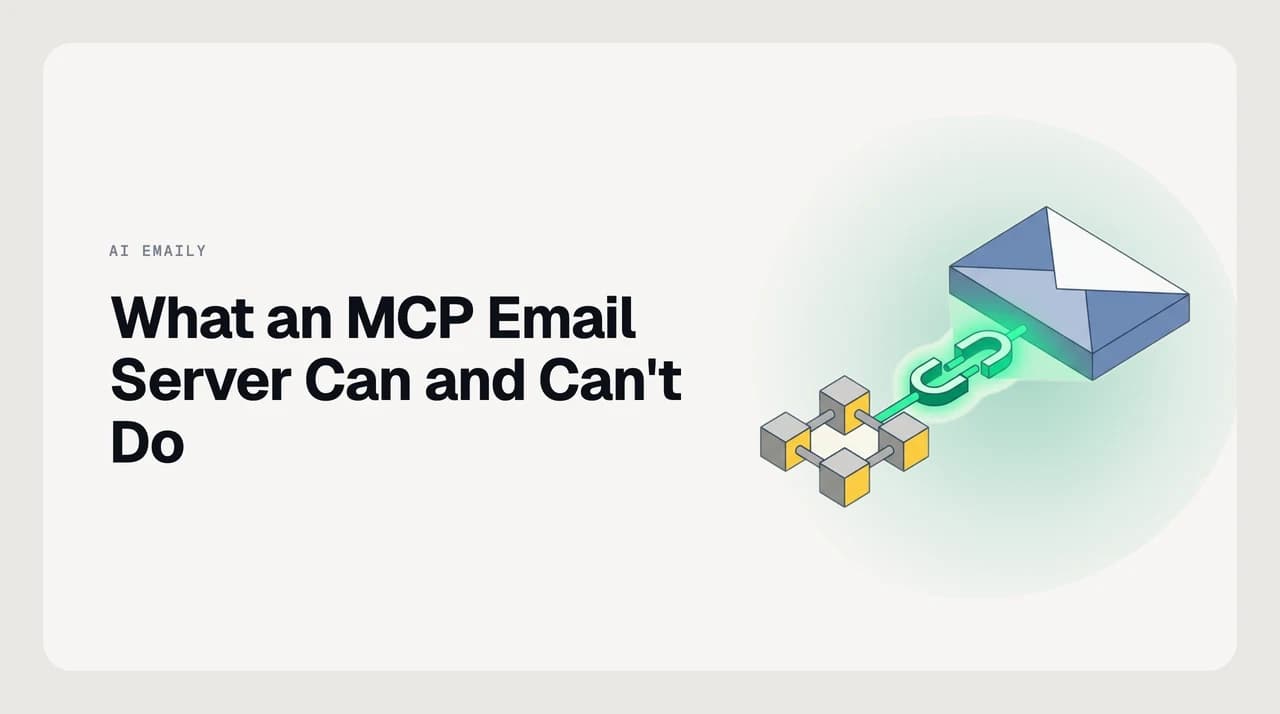 Diagram showing the capability boundary of an MCP email server: read and draft tools on the permitted side, send and bulk-action tools gated behind an approval step