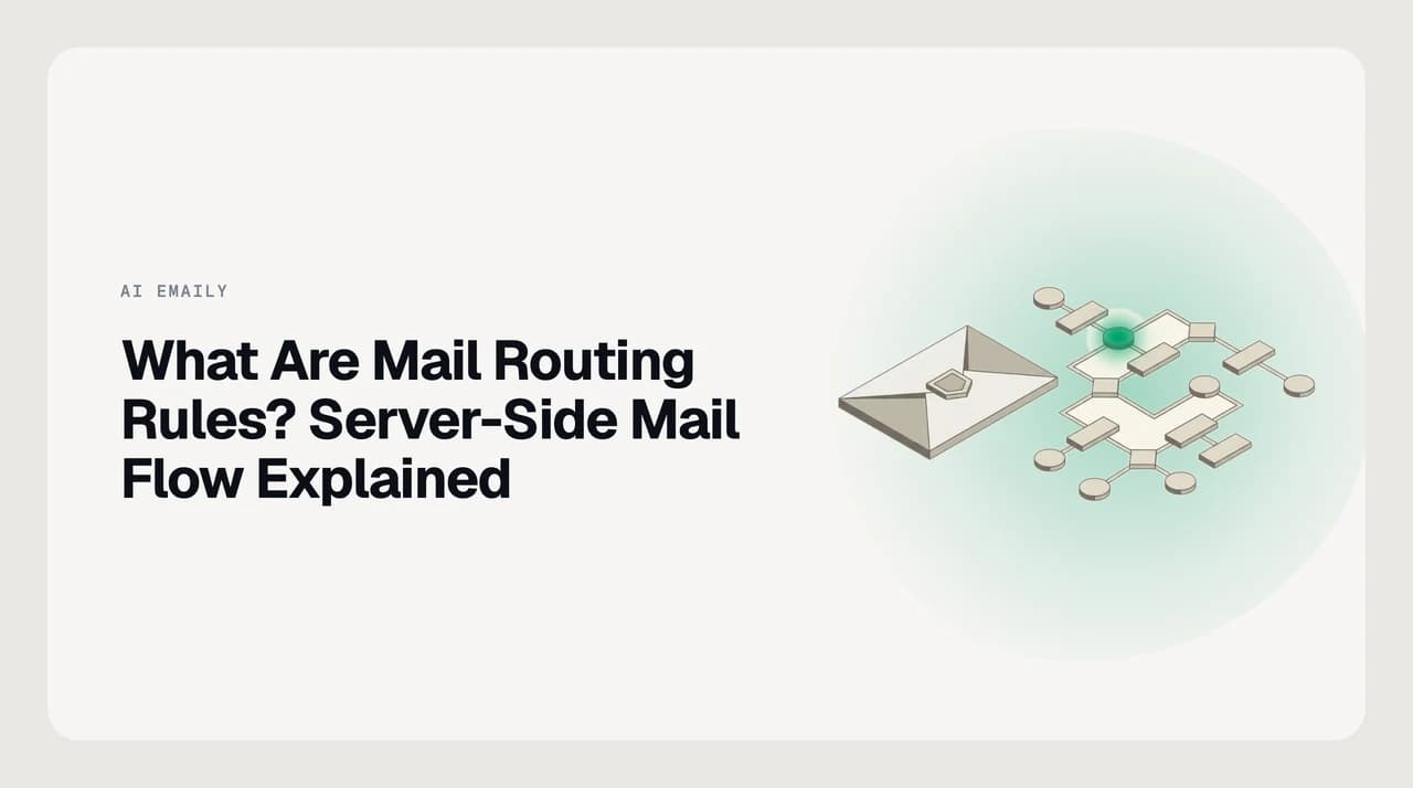 Diagram showing mail routing rules intercepting messages at the server layer before delivery, contrasted with inbox rules that fire inside a mailbox after delivery