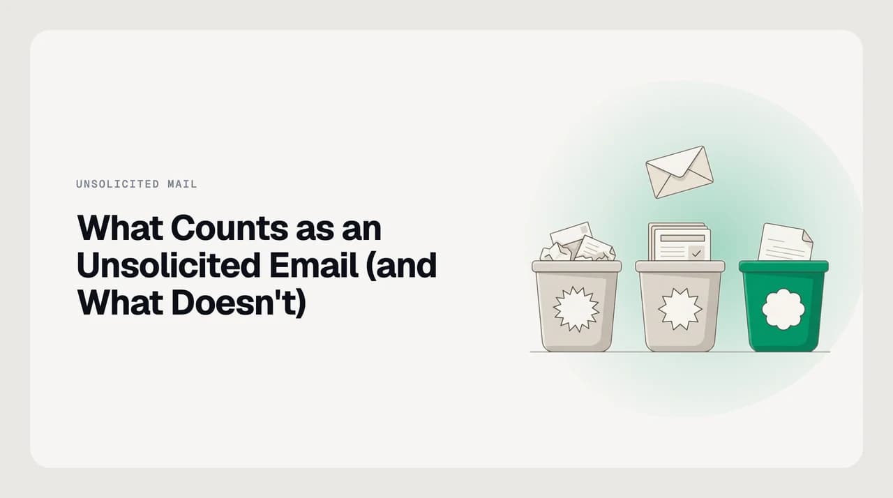Diagram showing the relationship between unsolicited email, spam, and unwanted messages, with overlapping categories and the correct inbox action for each