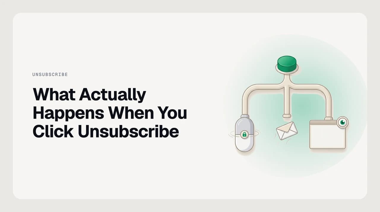 Diagram showing the three unsubscribe paths — List-Unsubscribe header POST, mailto, and body link — and what each one reveals to the sender