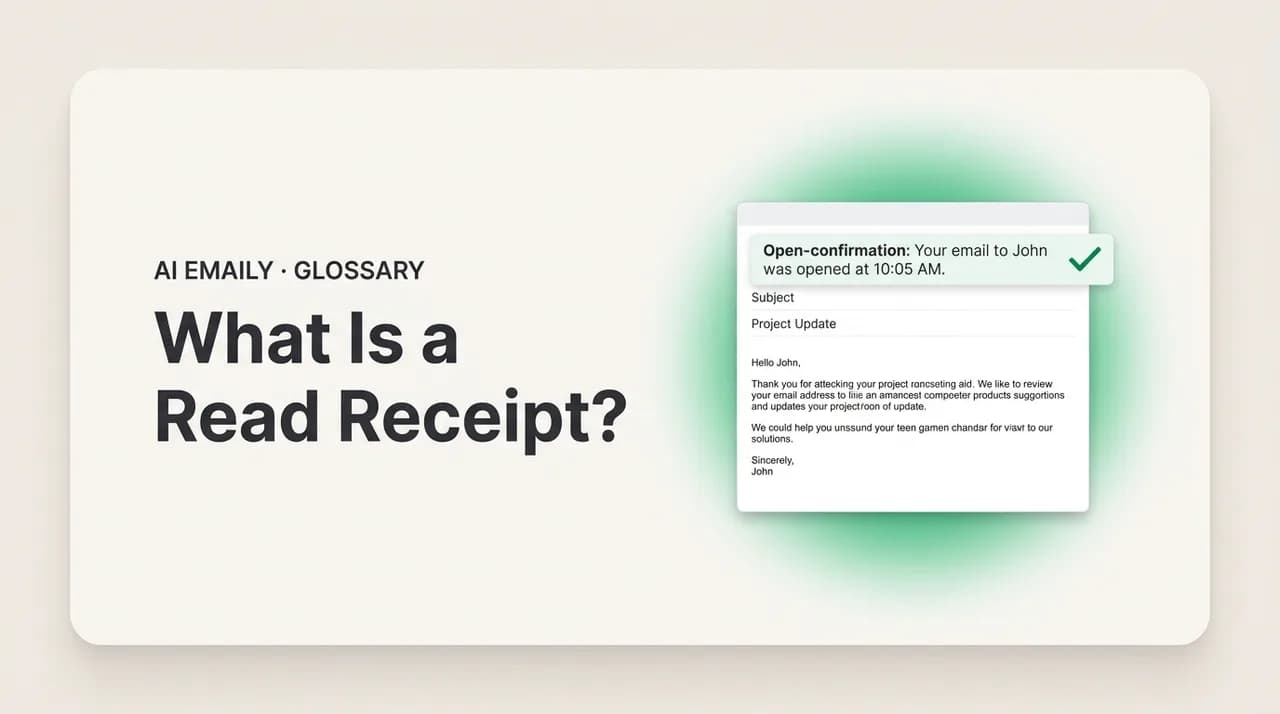 AI Emaily blog cover for what is a read receipt, showing an email open-confirmation read receipt