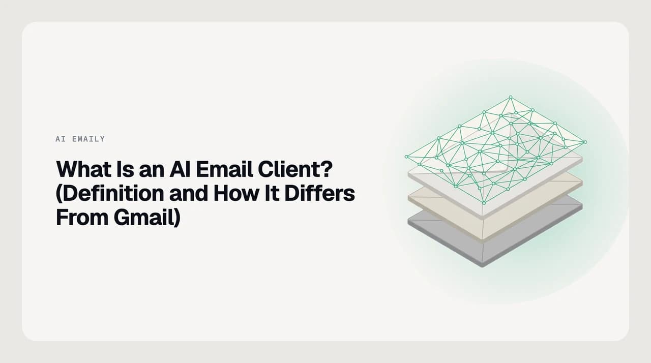 Diagram showing an AI email client's continuous triage and drafting layer running on an inbox — illustrating what is an AI email client and how it differs from a traditional email app