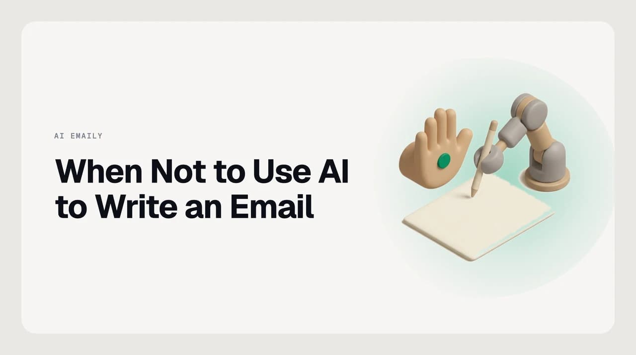 Decision fork showing which emails benefit from AI drafting and which — condolences, firings, personal apologies — require a human voice