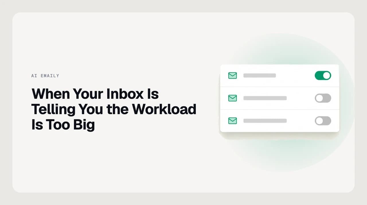 Four inbox signals of a workload problem: rising backlog, lengthening reply time, stacked decisions, and threads that stall when you're out