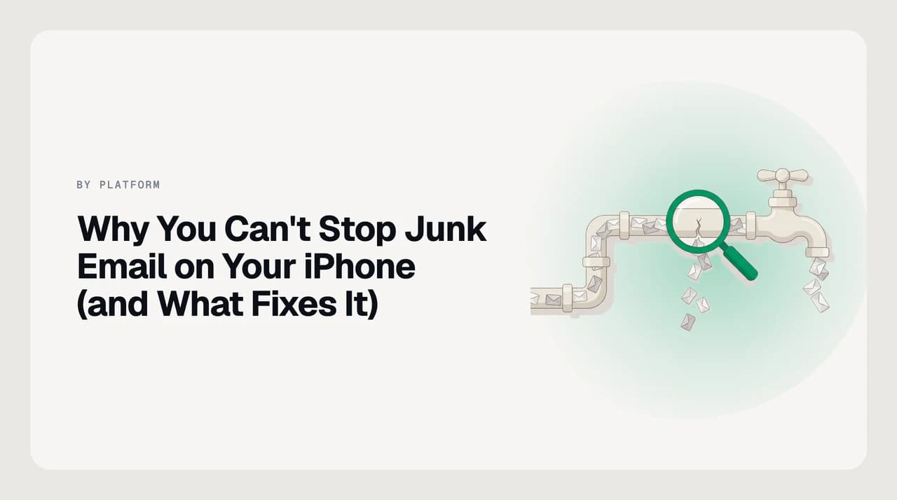 iPhone Mail inbox showing a junk email from a sender that was already blocked, illustrating why iPhone blocking often fails to remove junk