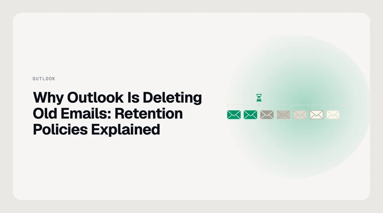 Illustration showing Outlook emails deleted on a schedule by server-side MRM retention tags and Microsoft Purview retention policies