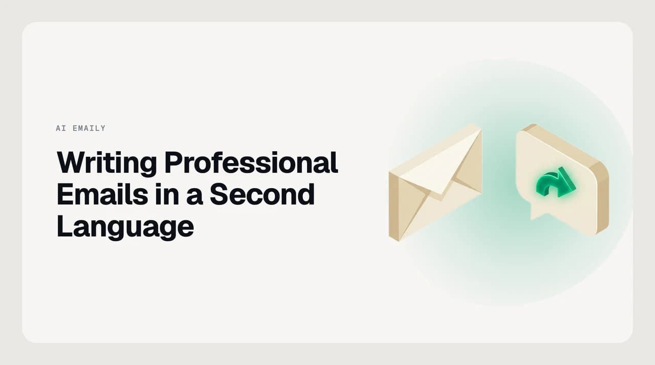 Abstract illustration for writing professional emails in a second language, showing formal register choices and sentence-frame structures across English, German, French, and Japanese business email contexts