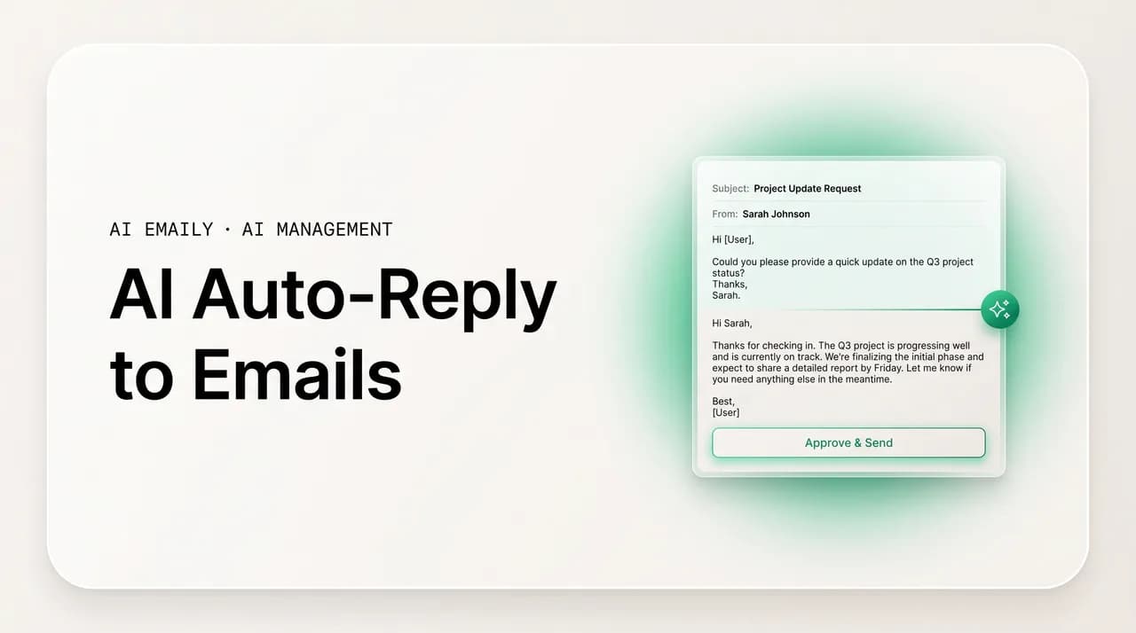 AI Emaily blog cover for AI auto reply to emails, showing an AI drafting a reply with an approve action