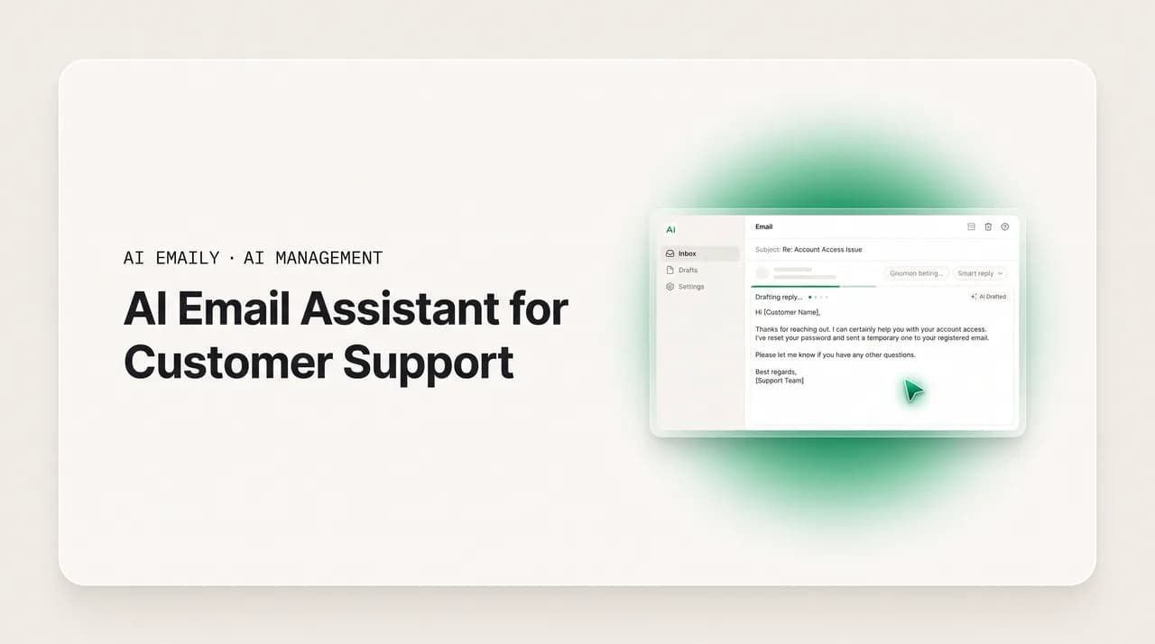 AI Emaily blog cover for AI email assistant for customer support, showing an AI drafting support replies