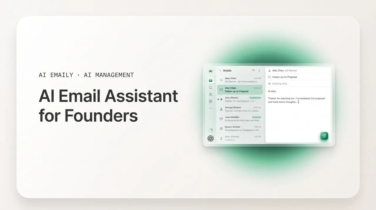 AI Emaily blog cover for AI email assistant for founders, showing an AI chief of staff triaging an inbox