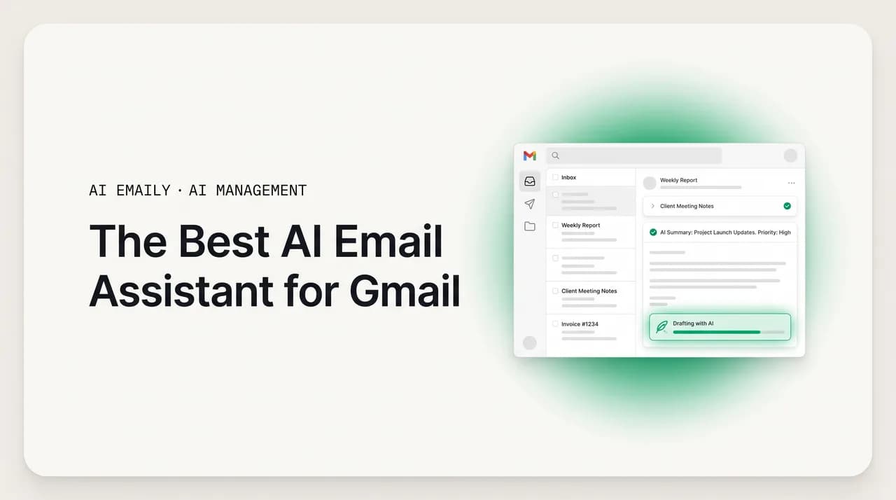 AI Emaily blog cover for AI email assistant for Gmail, showing an AI triaging and drafting in an inbox