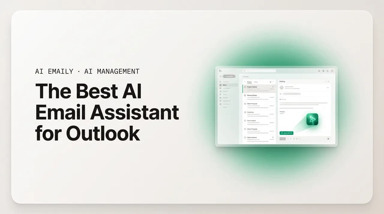 AI Emaily blog cover for AI email assistant for Outlook, showing an AI triaging and drafting in an inbox