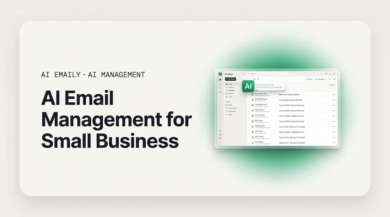 AI Emaily blog cover for AI email management for small business, showing one AI inbox for the whole business