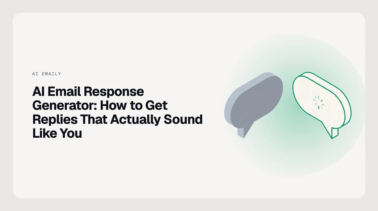 AI Emaily blog cover for AI email response generator guide, showing an AI drafting a personalized reply inside a threaded email conversation