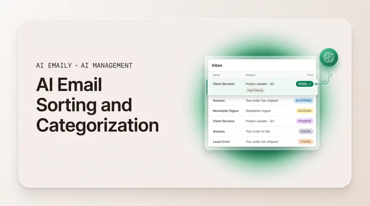AI Emaily blog cover for AI email sorting, showing AI auto-labeling emails into categories