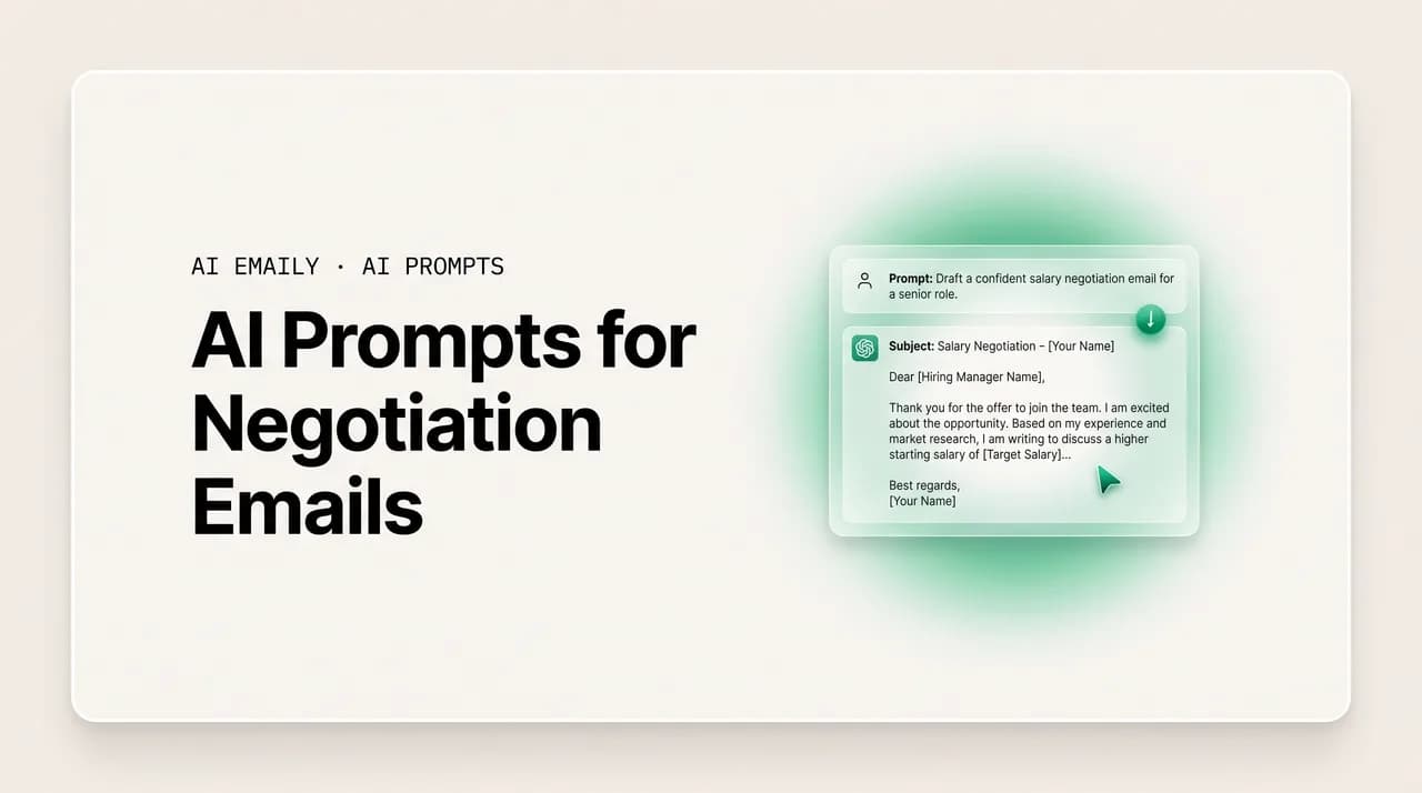 AI Emaily blog cover for AI prompts for negotiation emails, showing an AI drafting a negotiation email