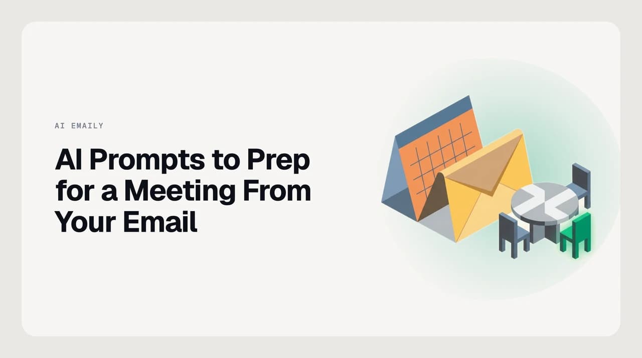 AI-generated meeting prep brief drawn from email history, showing last agreed position, open asks, and predicted agenda topics for a client call