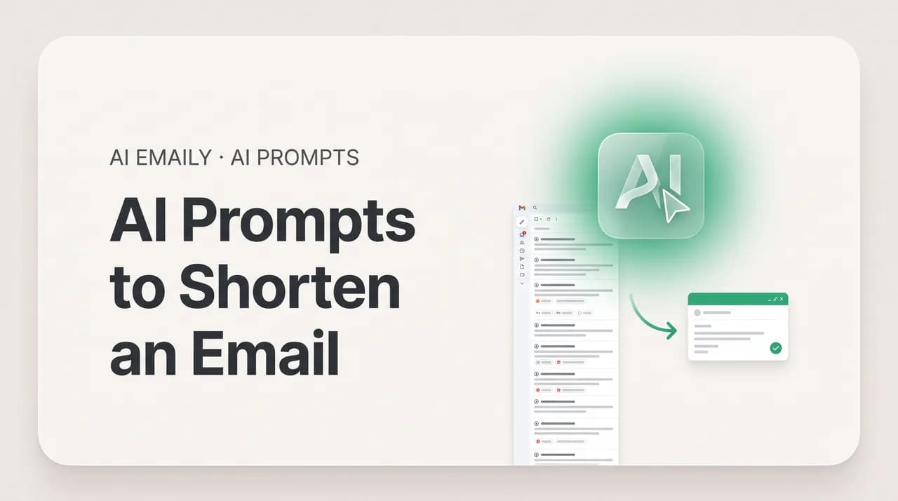 AI Emaily blog cover for AI prompts to shorten an email, showing an AI condensing a long email