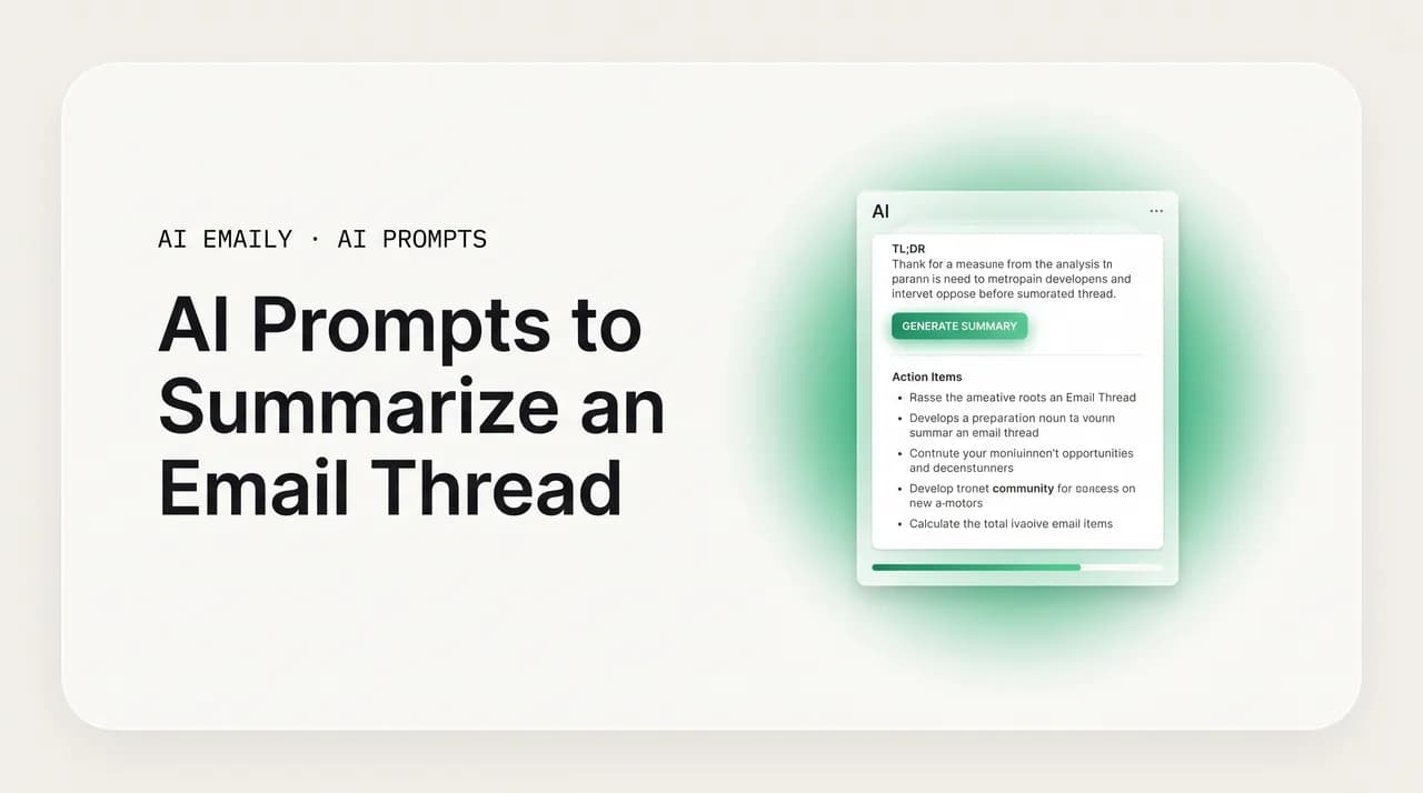AI Emaily blog cover for AI prompts to summarize an email thread, showing an AI thread summary with action items