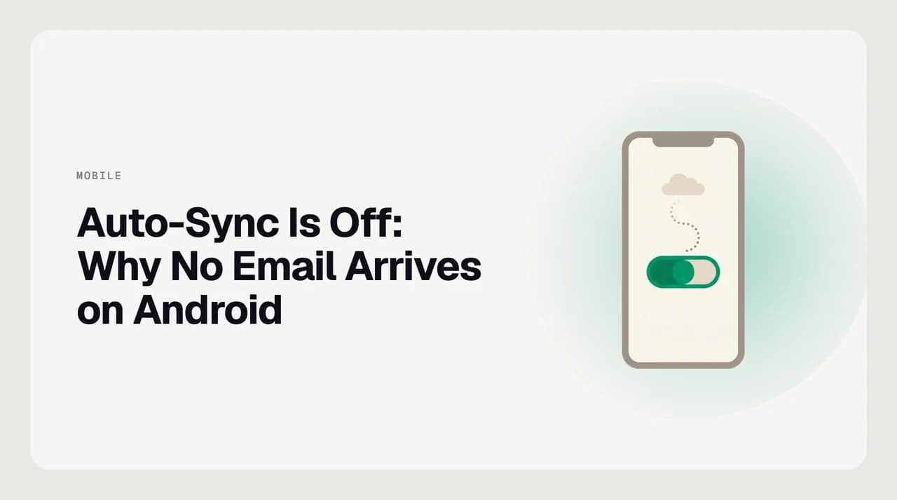 Android Accounts settings screen with the Auto-sync data toggle highlighted, illustrating why email stops arriving when auto-sync is off