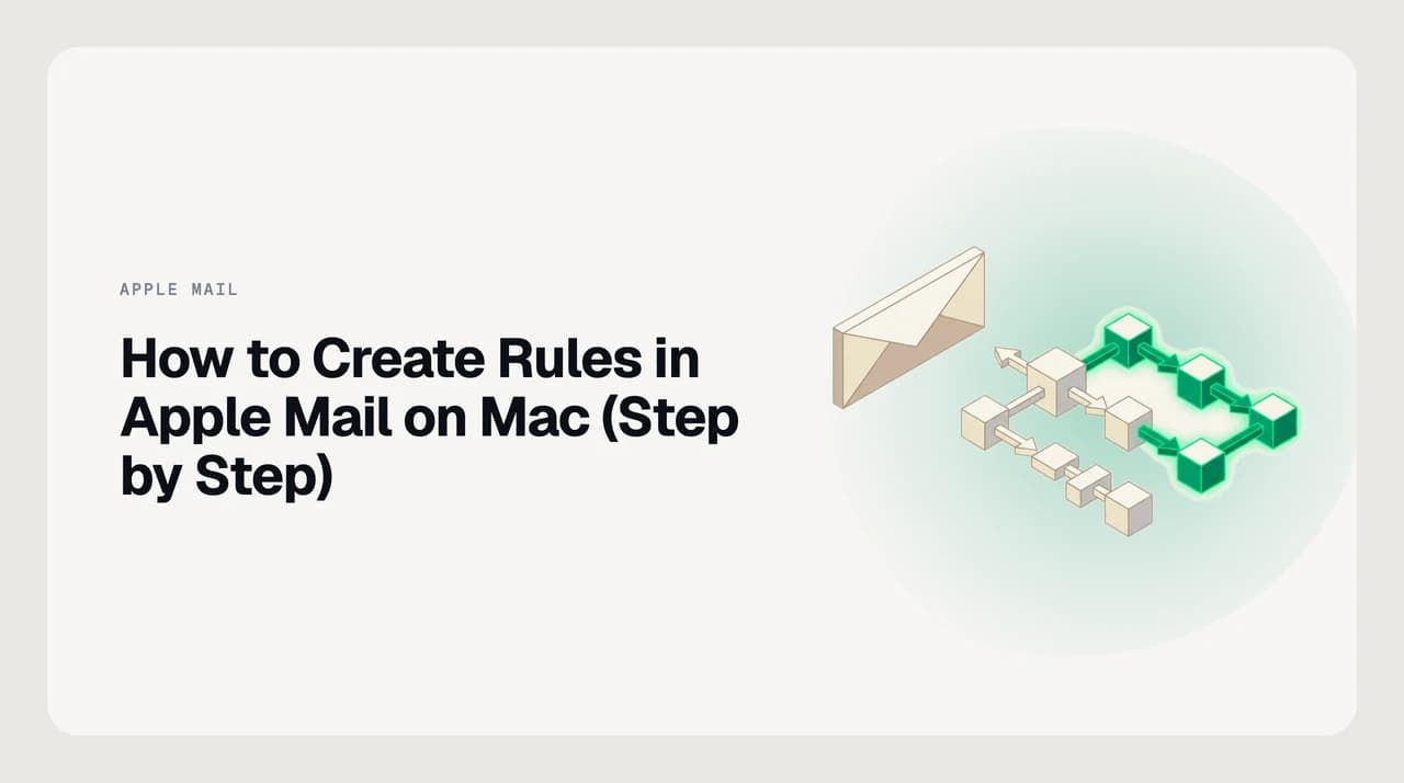 How to create rules in Apple Mail on Mac — the Rules tab in Mail Settings showing a condition set to From Contains and an action set to Move Message to a folder