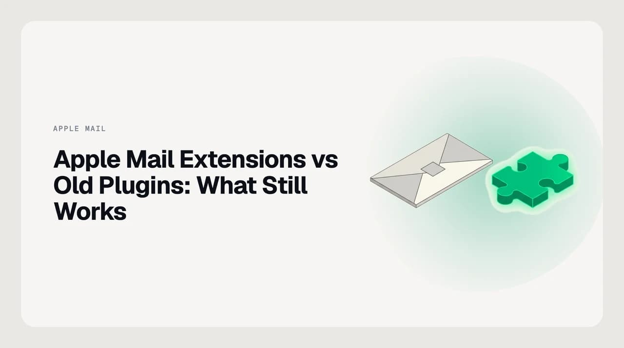 Diagram contrasting the retired Apple Mail bundle plugin architecture from macOS Sierra with the current sandboxed MailKit extension architecture introduced in macOS Monterey, showing where each hooks into the Mail app on a Mac