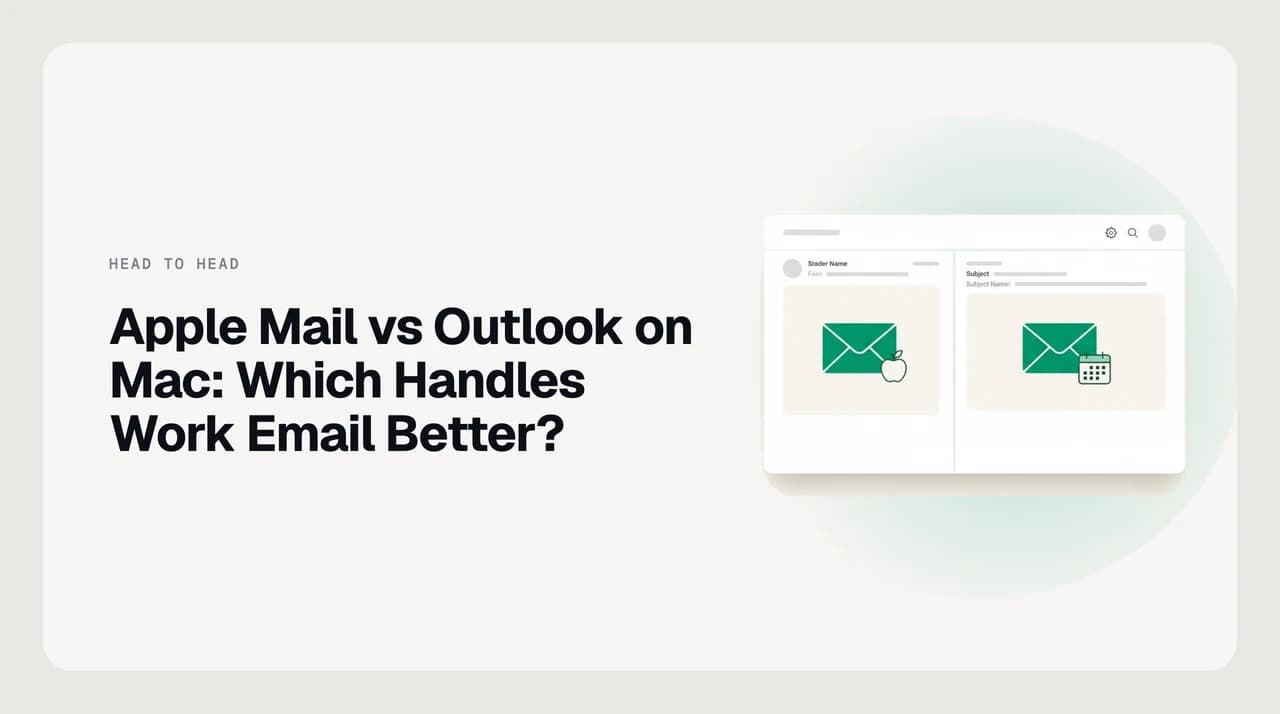 Apple Mail vs Outlook on Mac compared for a Microsoft 365 work account, showing Exchange feature coverage on one side and macOS system integration on the other