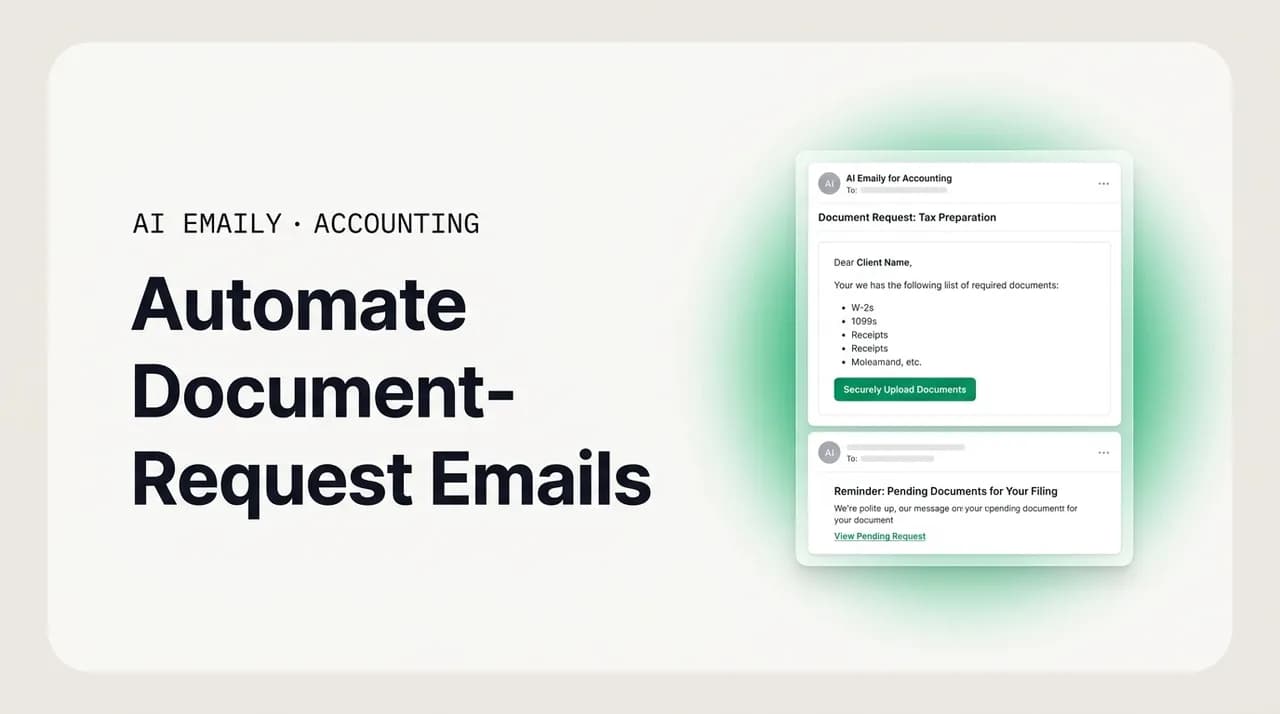 AI Emaily blog cover for automating document-request emails for accounting, showing automated reminders