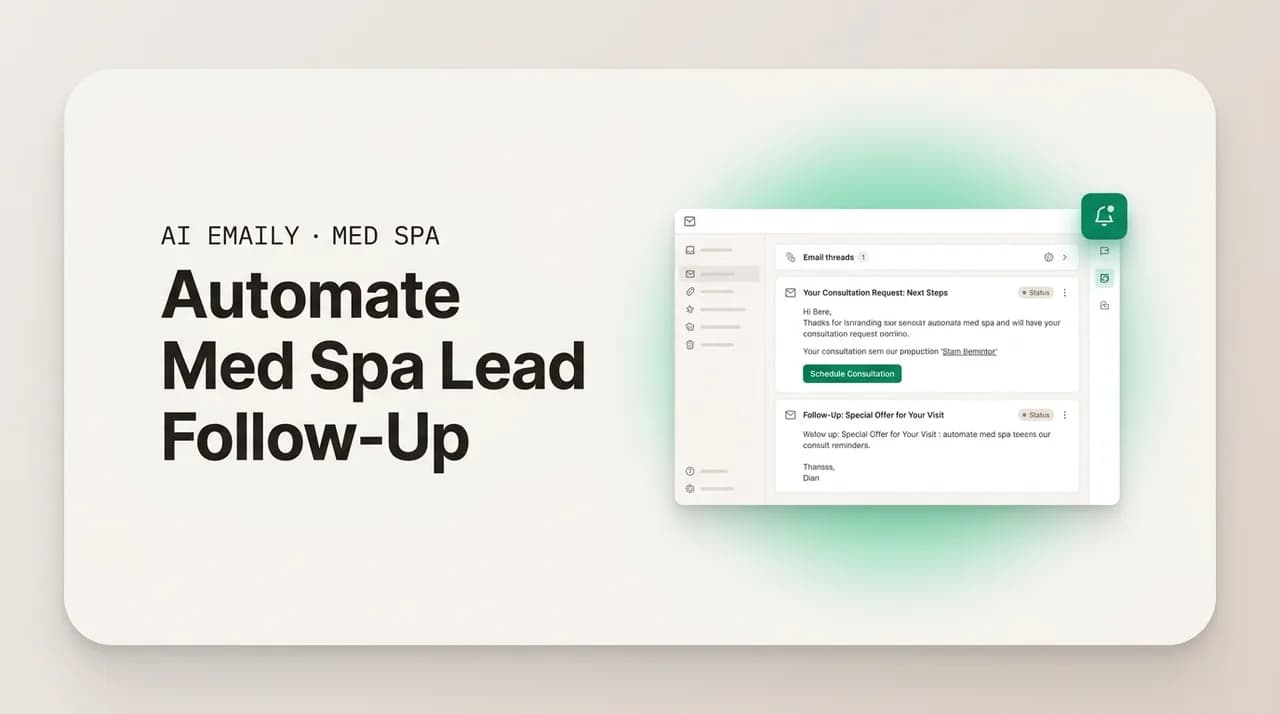 AI Emaily blog cover for automating med spa lead follow-up and consult reminders, showing automated reminders