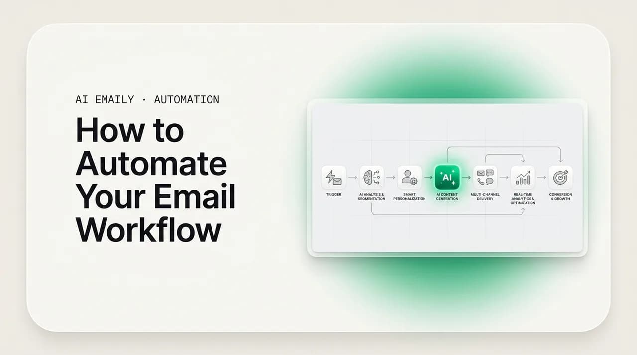 AI Emaily blog cover for automate your email workflow, showing an end-to-end automated email workflow