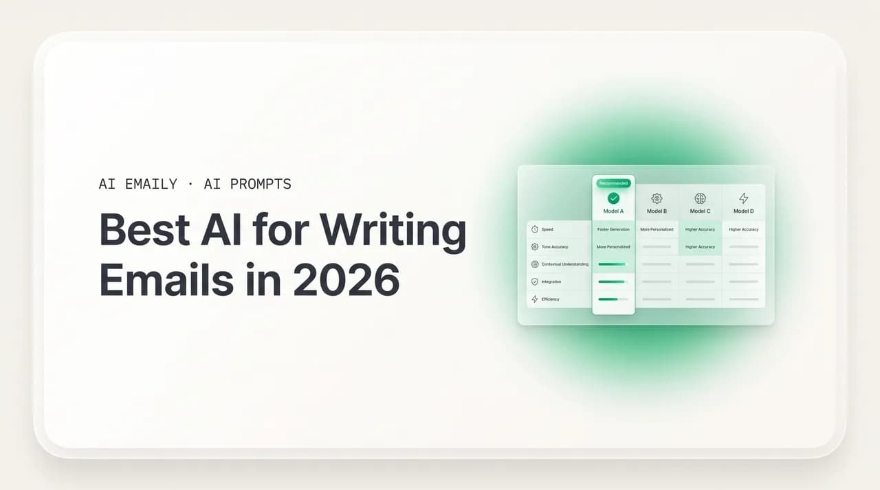 AI Emaily blog cover for the best AI for writing emails, showing an AI comparison panel for email writing