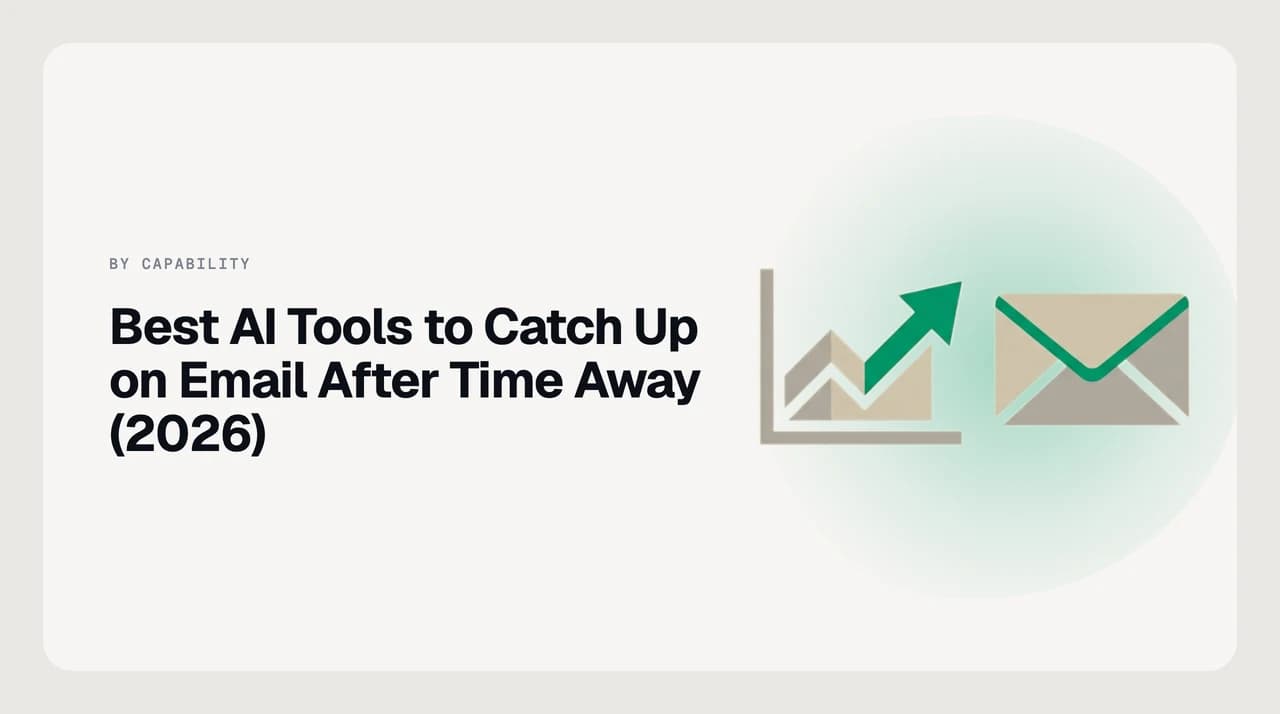 Best AI tools to catch up on a long email thread and a week-long backlog after time away, showing hundreds of stacked threads collapsing into a short brief with the items that still need a reply highlighted in green