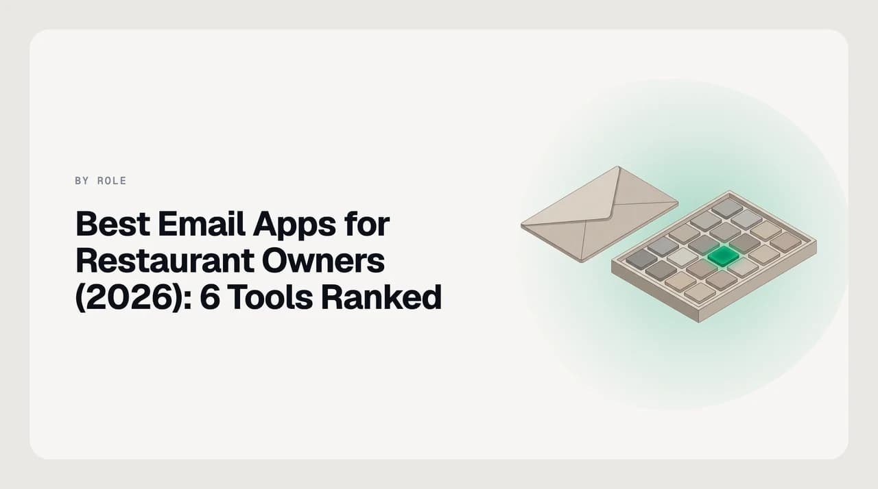 AI Emaily buyer guide cover for the best email app for restaurant owners, showing an inbox that separates supplier invoices from private-dining enquiries and delivery-platform mail