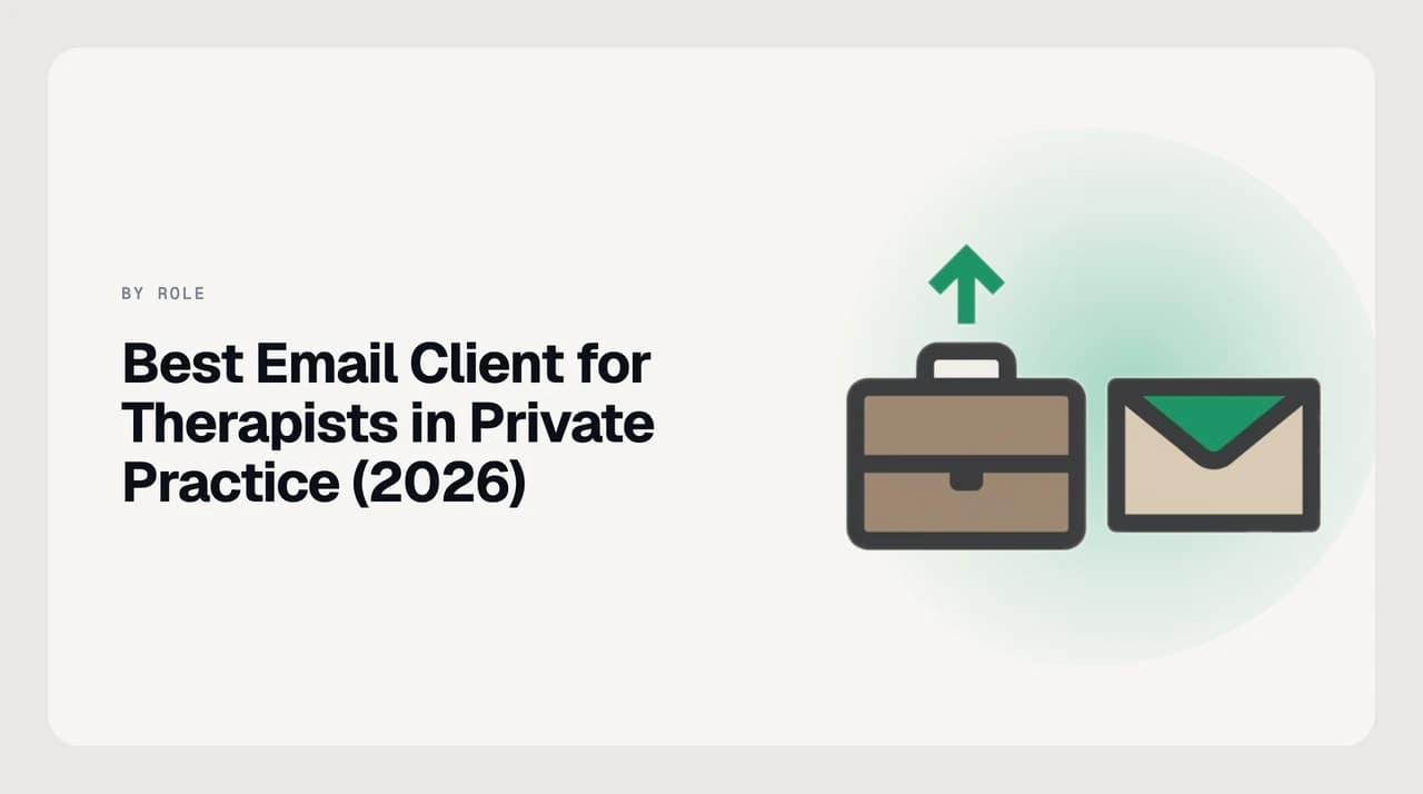 Illustration for a guide to the best email client for therapists in private practice, showing enquiry and scheduling email separated from protected clinical content