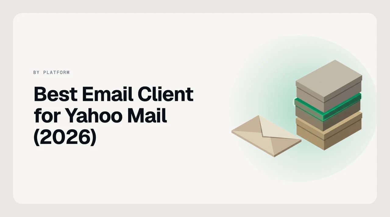 A Yahoo Mail envelope connected via IMAP to a row of desktop and mobile email client icons, illustrating third-party client options for a Yahoo account