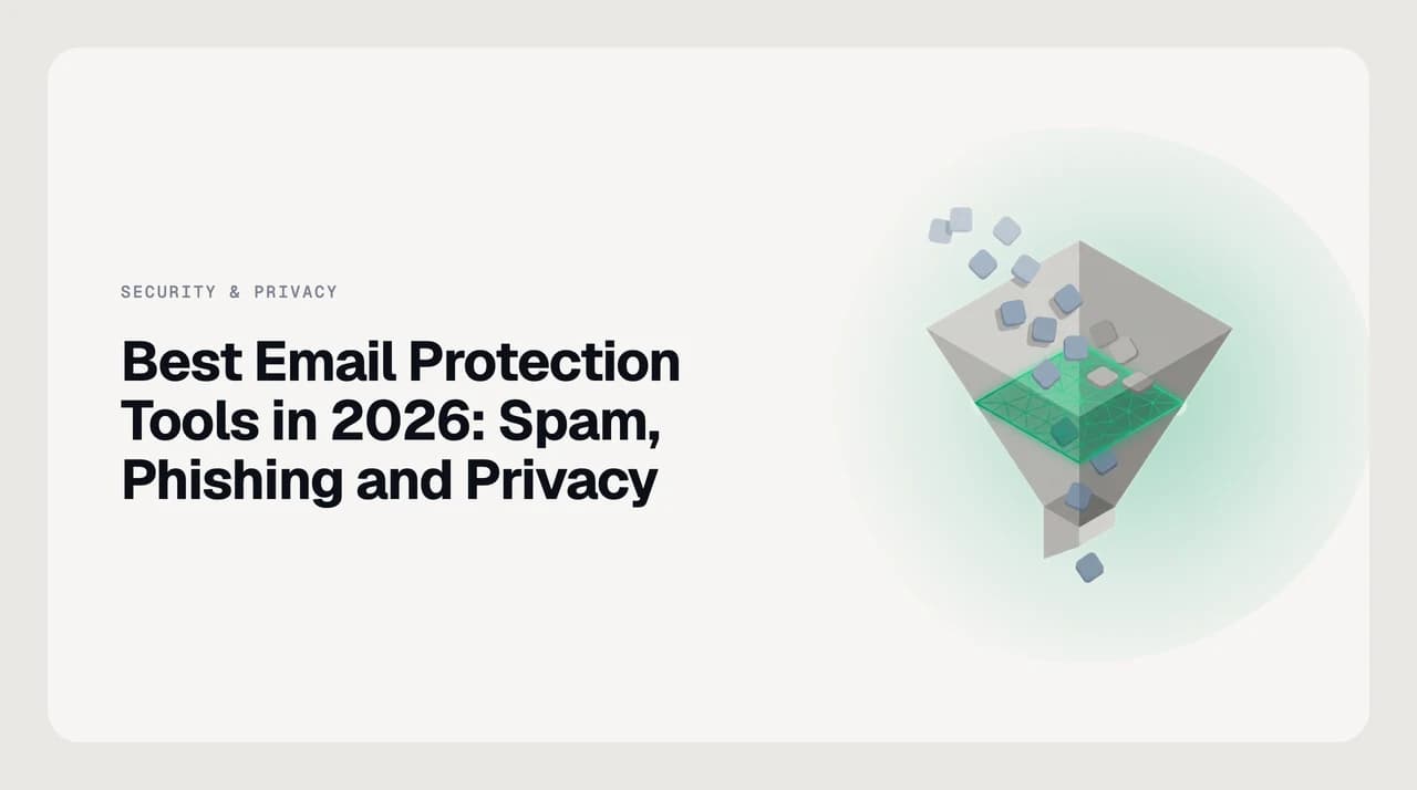 Layered email protection stack for 2026 covering AI spam filtering, phishing detection, encrypted mail, aliases and breach monitoring for individuals