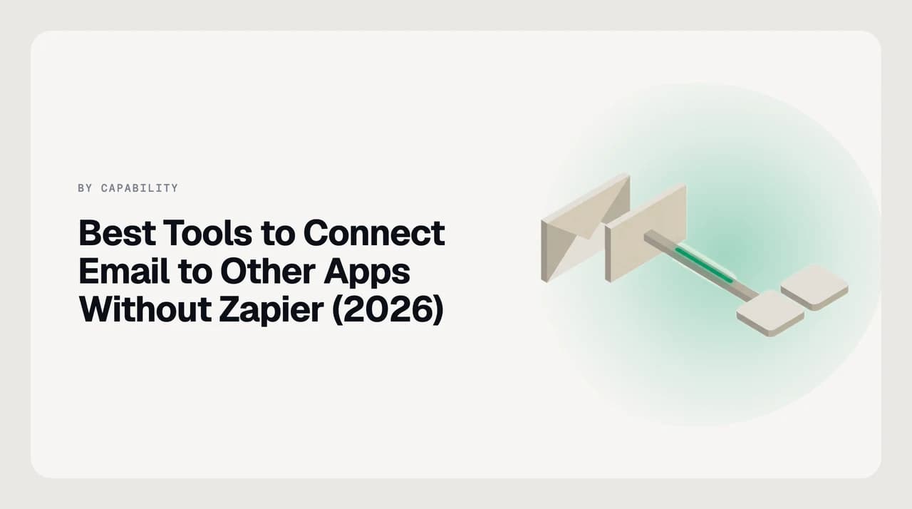 Best tools to connect email to other apps without Zapier in 2026 — an incoming email fanning out to Slack, a CRM, a spreadsheet and a webhook, routed through self-hosted and native alternatives instead of Zapier