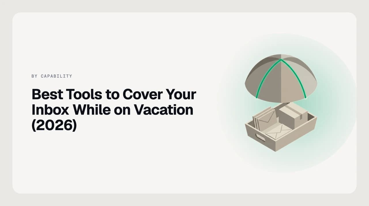 Best tools to cover your inbox while on vacation — a stack of option cards showing delegation to a colleague, topic-based inbox routing, and AI agents that triage and draft during leave for review on return