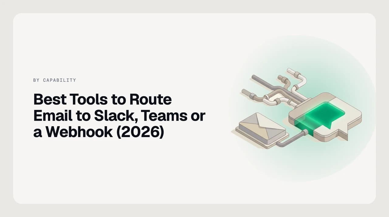 Best tools to route email to Slack, Microsoft Teams or a webhook in 2026 — a filter matching messages and fanning them out to a Slack channel, a Teams channel and an HTTPS endpoint