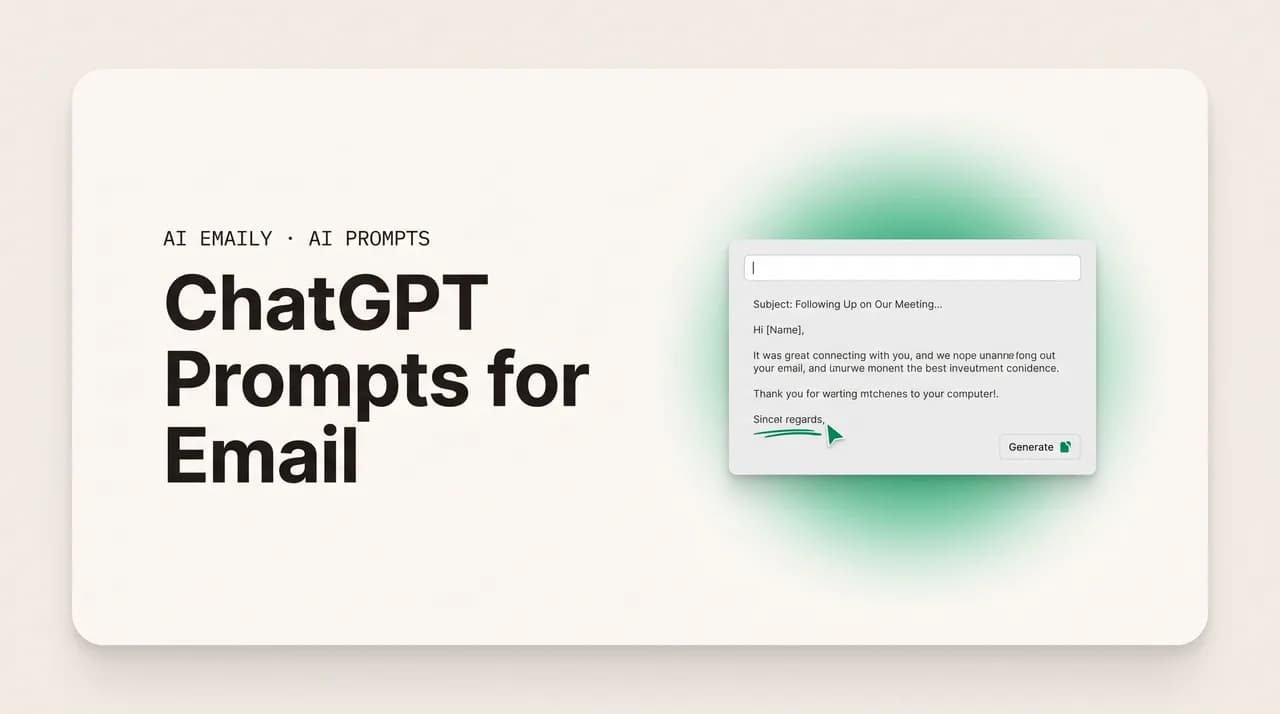 AI Emaily blog cover for ChatGPT prompts for email, showing an AI chat prompt generating an email