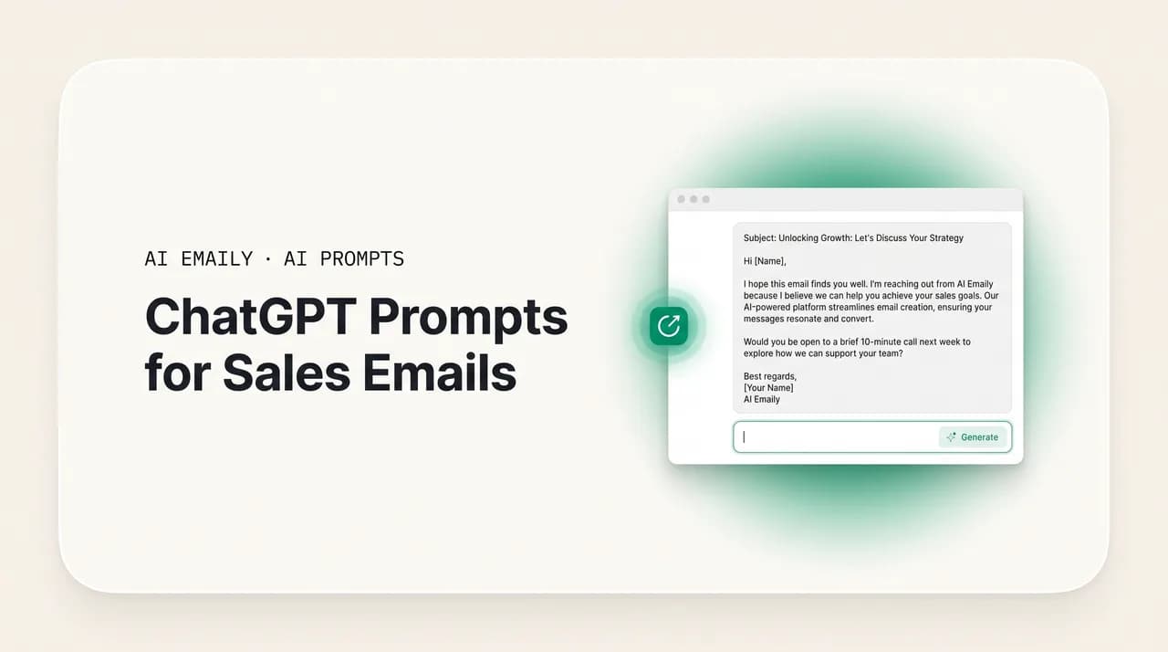 AI Emaily blog cover for ChatGPT prompts for sales emails, showing an AI drafting a sales email
